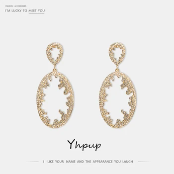 

Yhpup Stylish Big Oval Geometric Hollow Dangle Earrings Zinc Alloy Rhinestone Crystal Luxury Jewelry for Bride Women Party Gift