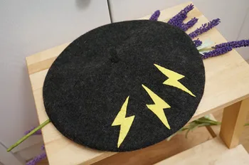 

Vintage Women Lolita Sailor Gothic Wool Lightning Painter Artist Beret Hat Accessory Dark Grey Berets