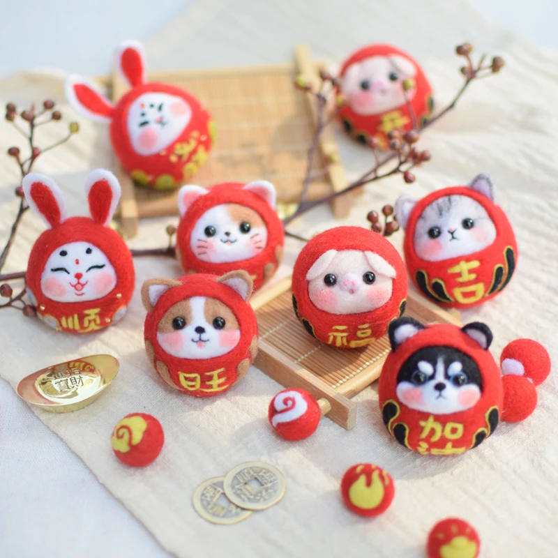 

Wool Felt Poked Pig Year Mascot Shiba Inu Rabbit and Cat Material Bag Handmade DIY Gift