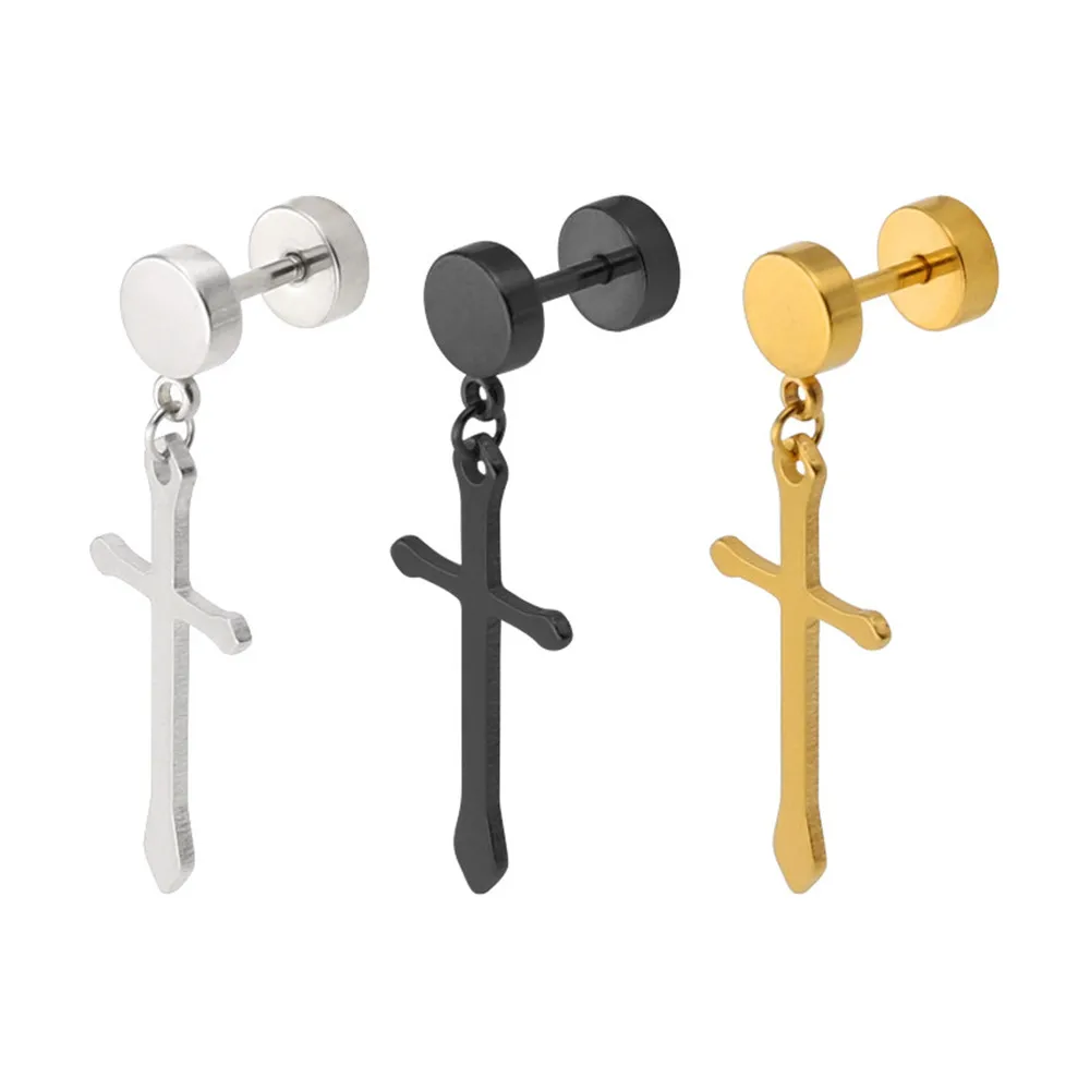 

Korean drop earrings for women simple round barbell pendant earrings cross men piercing accessories fashion jewelry male gifts
