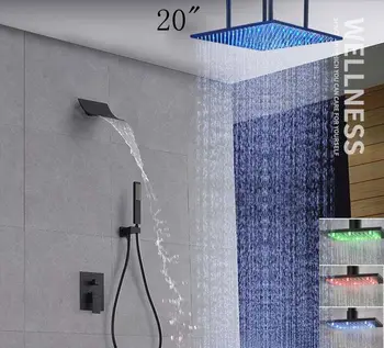 

LED Large Shower Oil Rubbed Bronze Top Shower Heads 20" LED Ceiling Shower Head Faucet Waterfall Spout Sprayer Tap Hand Shower