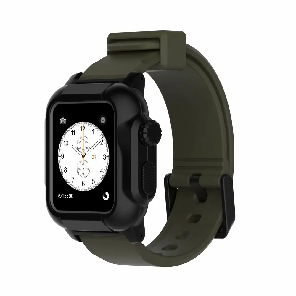 Роскошные IP68 Водонепроницаемый силиконовый ремешок для Apple Watch группа 42 мм Iwatch Sport плавательный группы с Защитный чехол серии 3 2 - Цвет ремешка: Army Green Black