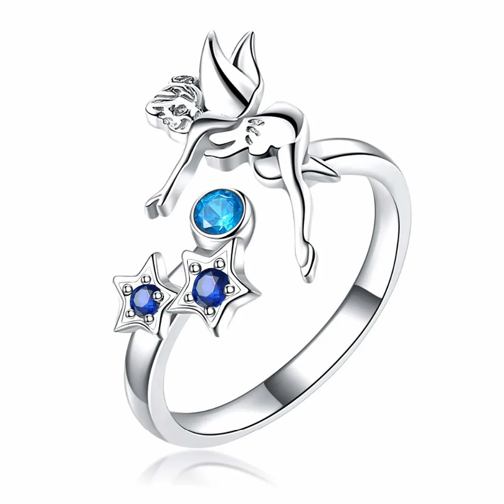 

jingyang Rings For Women Fashion Blue Crystal Elf Jewelry Girl Adjustable Charm Circus Ring Valentine's Day Jewelry Present