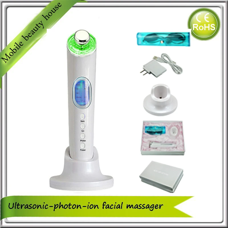 Home Use Handheld Galvanic Ion And Ultrasonic Photon Tender Skin Rejuvenation Lightening Firming Facial Beauty Massager