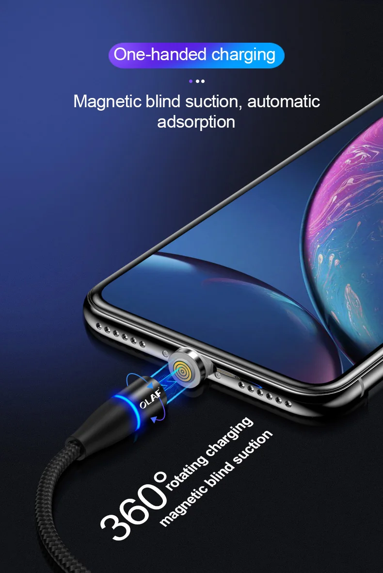 Магнитный usb-кабель OLAF 3A Micro USB type-C для iPhone XR, samsung, S9, huawei, Xiaomi, быстрая зарядка, кабель 3,0