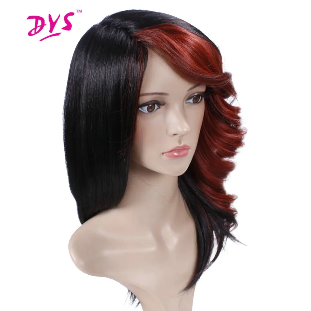 Deyngs Short Straight Synthetic Wig For Women Natural Ombre Black