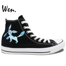 Вэнь Аниме обувь черная ручная роспись обувь дизайн пользовательские Покемон Glaceon Pocket Monster мужские и женские высокие парусиновые туфли