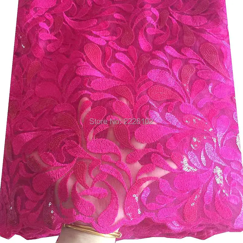 

Flowers nigeria lace 2017 design bridal african lace fabric fushia pink red cord sequence lace fabric for wedding dress