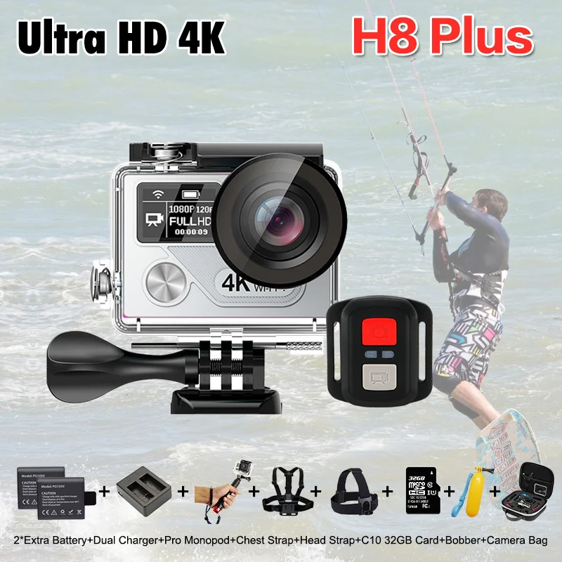 New!! Action camera Original EKEN H8 plus Ambarella A12 4K 30fps / 1080P 120fps WiFi 2.4G remote Dual Screen go sport cam h8plus