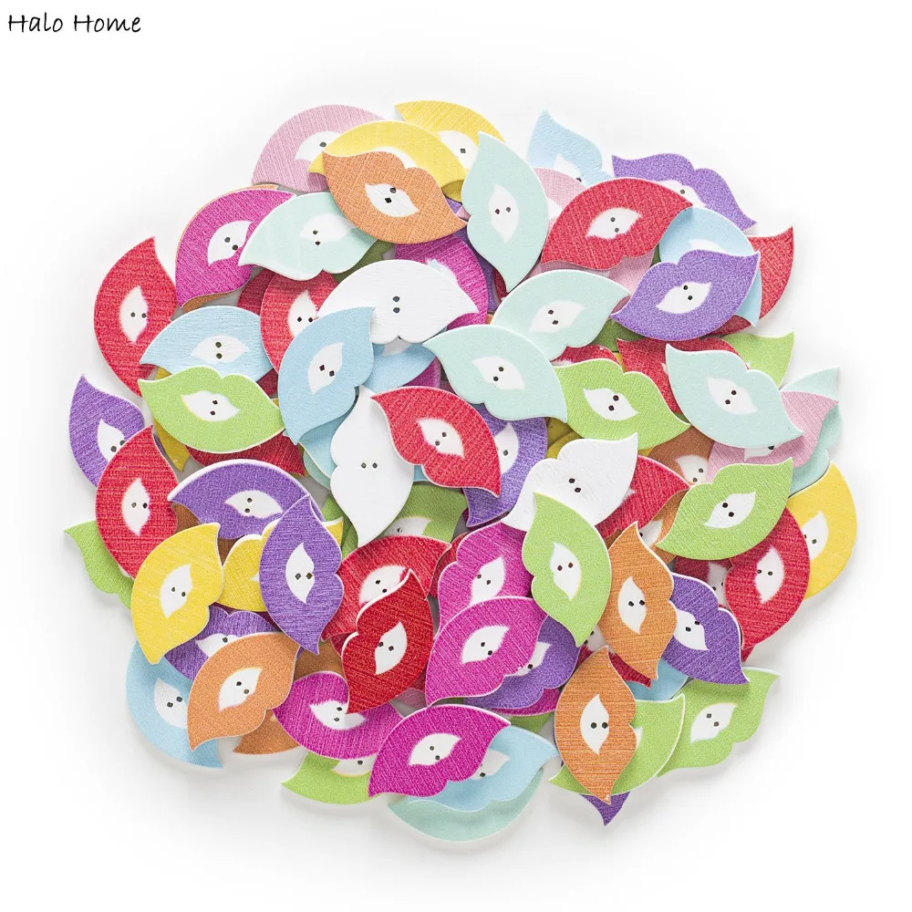 30pcs 2 Hole Lips Wood Buttons Clothing Sewing Scrapbooking Home Decor 34x17mm
