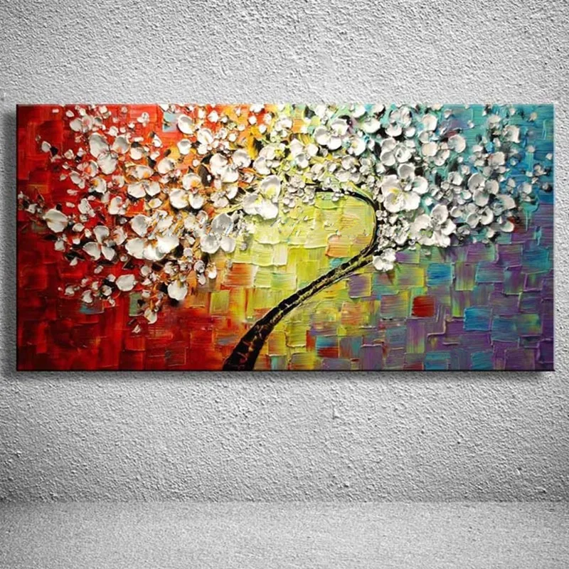 

Handmade Knife White Blossom Floral Pictures Large Canvas Paining Hand Painted Abstract Flower Oil Paintings Home Decor Wall Art