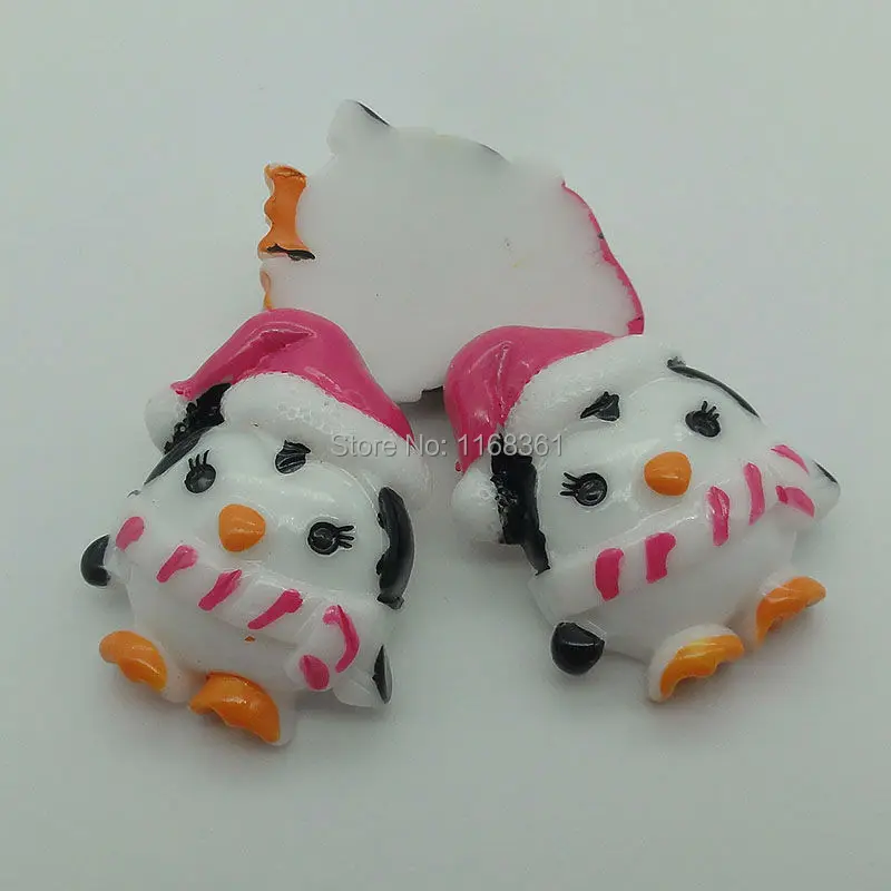 1pcs/lot resin flat back penguin with pink hat 32mm Cabochons Scrapbooking Hair Bow Center DIY Christmas decration C101-6