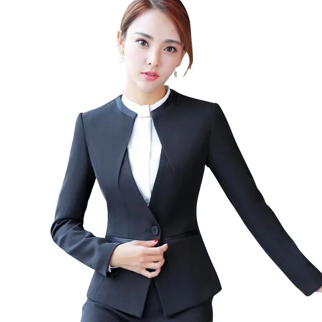 Fashion women blazer black gray winter elegant formal long sleeve slim