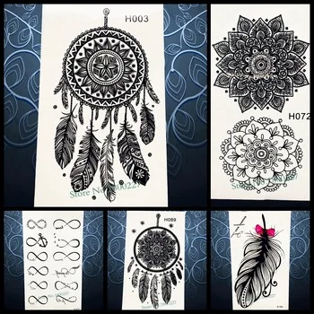 Hot Sale Temporary Tattoo Sticker Black Dreamcatcher Tatoo Waterproof Women Henna Body Arm Art Dream Catcher Tattoo Stickers PH3