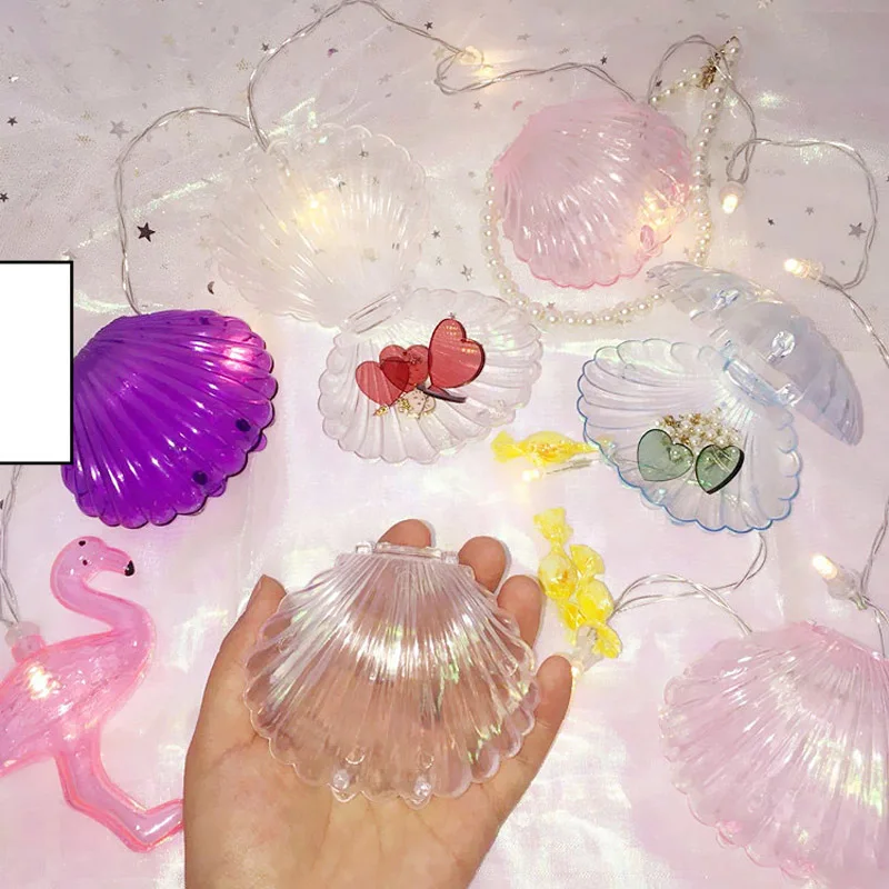 

3pcs Transparent Candy Color Shell Shape Lovely Wedding Engagement Ring Box Earrings Ring Gift Display Box Jewelry Necklace Case