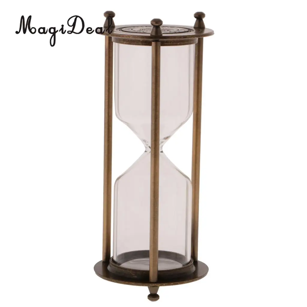 2 pieces Retro Metal Empty Hourglass Sandglass Sand Timer Home Office Table Decor - Gold & Bronze