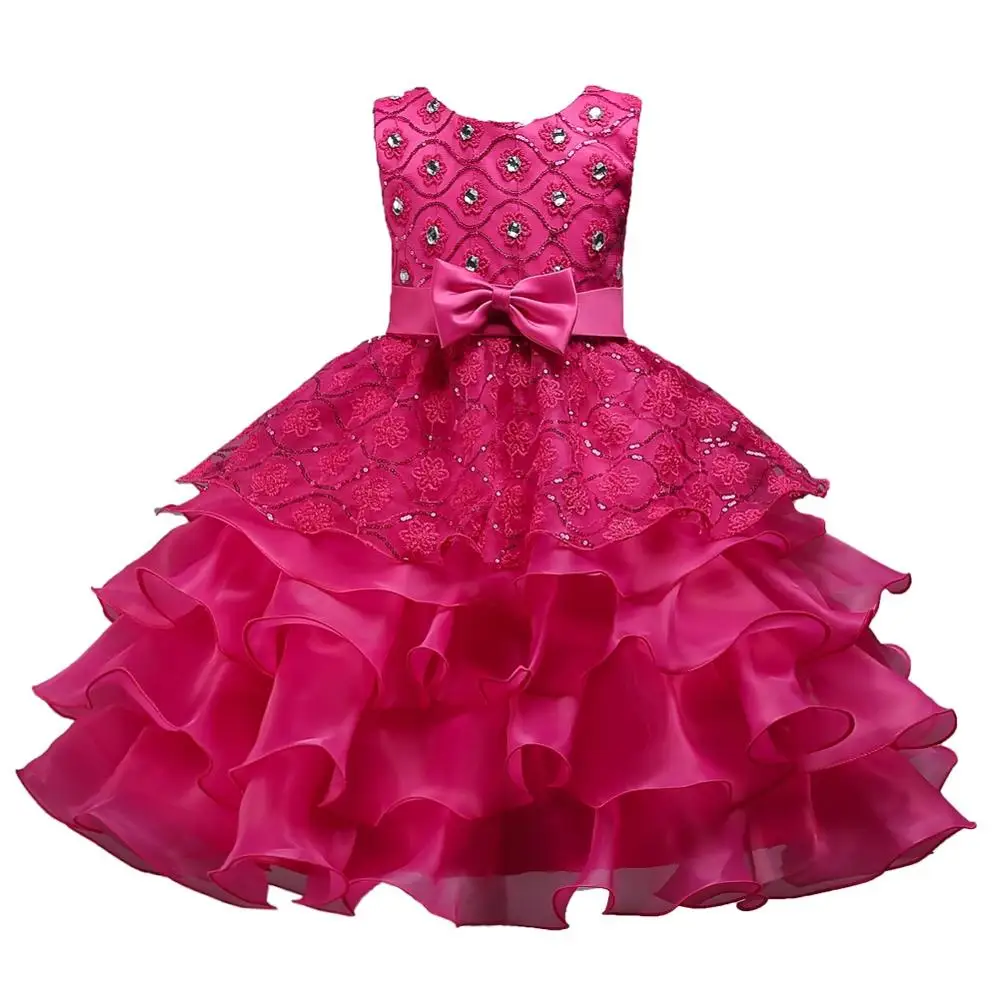 Платье принцессы с цветочным узором для девочек летнее платье-пачка на свадьбу, день рождения, платья для девочек, Детский Костюм Подростковый Выпускной дизайн, от 3 до 14 лет - Цвет: rose