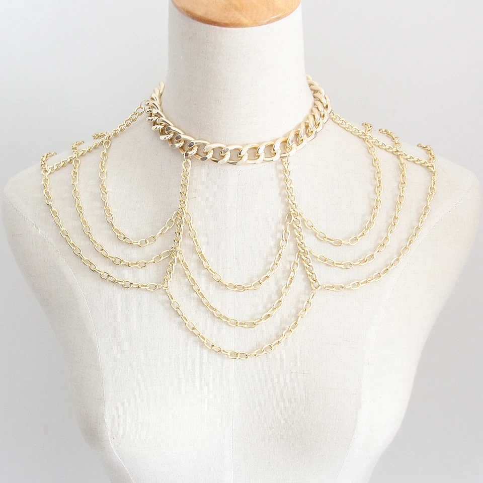CirGen Fashion Women Jewelry Gold Color Big Think Choker Shoulder Chain