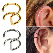 1 pc Sem Orelhas Clipe Auricular Personalidade Simples de Aço Inoxidável Duplo C Cartilagem Brincos de Aço De Titânio U-em forma de Anel Duplo clipe de orelha(China)