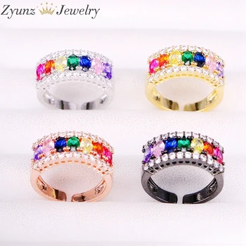 

5PCS, Fashion Open Adjusted Rainbow Oval Zirconia Fashion Rings Crystal Micro Pave CZ Colorful Bar Rings Women Jewelry Gifts