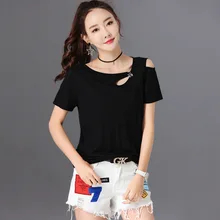 SOOSSN Лето футболка с короткими рукавами женские свободные топы открытые повседневные однотонные T-shirts1035