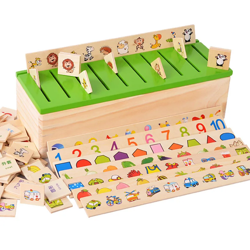 Montessori Educational Dominoes Kids Toy Wooden Creature Blocks Children Early Learning Classification Box Brinquedos развивающие