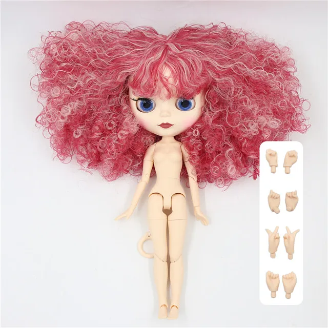 Ледяная фабрика blyth кукла 1/6 bjd суставное тело темно/белая кожа матовое лицо, красный микс розовые волосы BL2352/QE155 30 см - Цвет: white skin