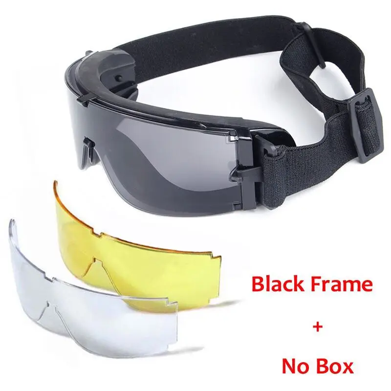 Высокое качество военный страйкбол тактические очки стрельба очки X800 черный 3 линзы мотоцикл ветрозащитный Wargame очки - Цвет: Black No Box