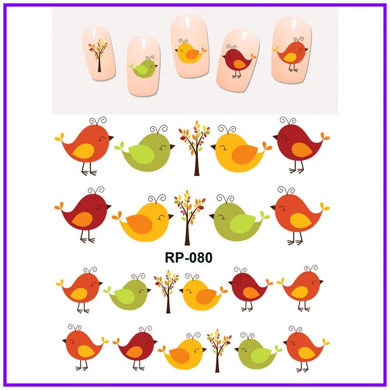 Ногтей Красота воды Наклейка ползунок наклейки для ногтей мультфильм милый гриб Осенний лист птицы цветок фрукты сова лиса RP079-084