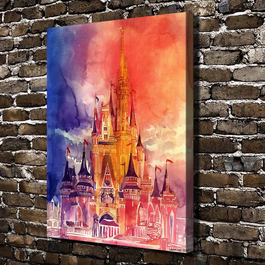 H2070 Warna Warni Cinderella Castle House Pemandangan HD Kanvas