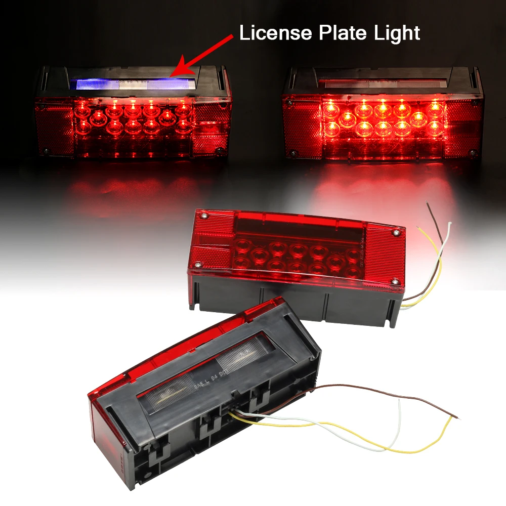 2X Left+Right LED Red Trailer Boat Rectangle Stud Stop Turn Tail Lights
