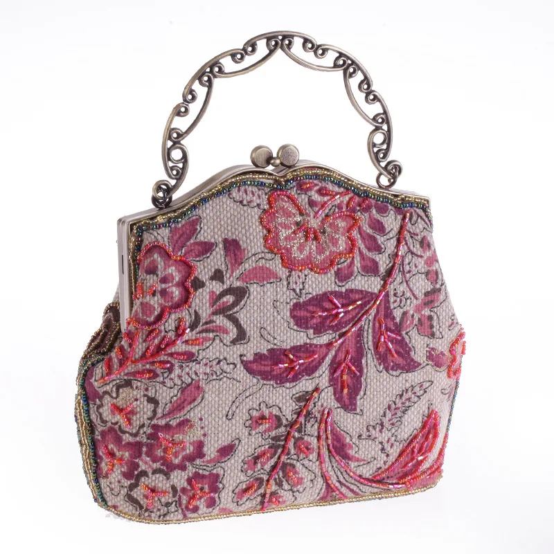 Vintage Printed Floral Evening Bag Embroidery Beading Diamonds Evening Bag Small Party Wedding Chain Shoulder Handbags Vintage Printed Floral Evening Bag Embroidery Beading Diamonds Evening Bag Small Party Wedding Chain Shoulder Handbags
