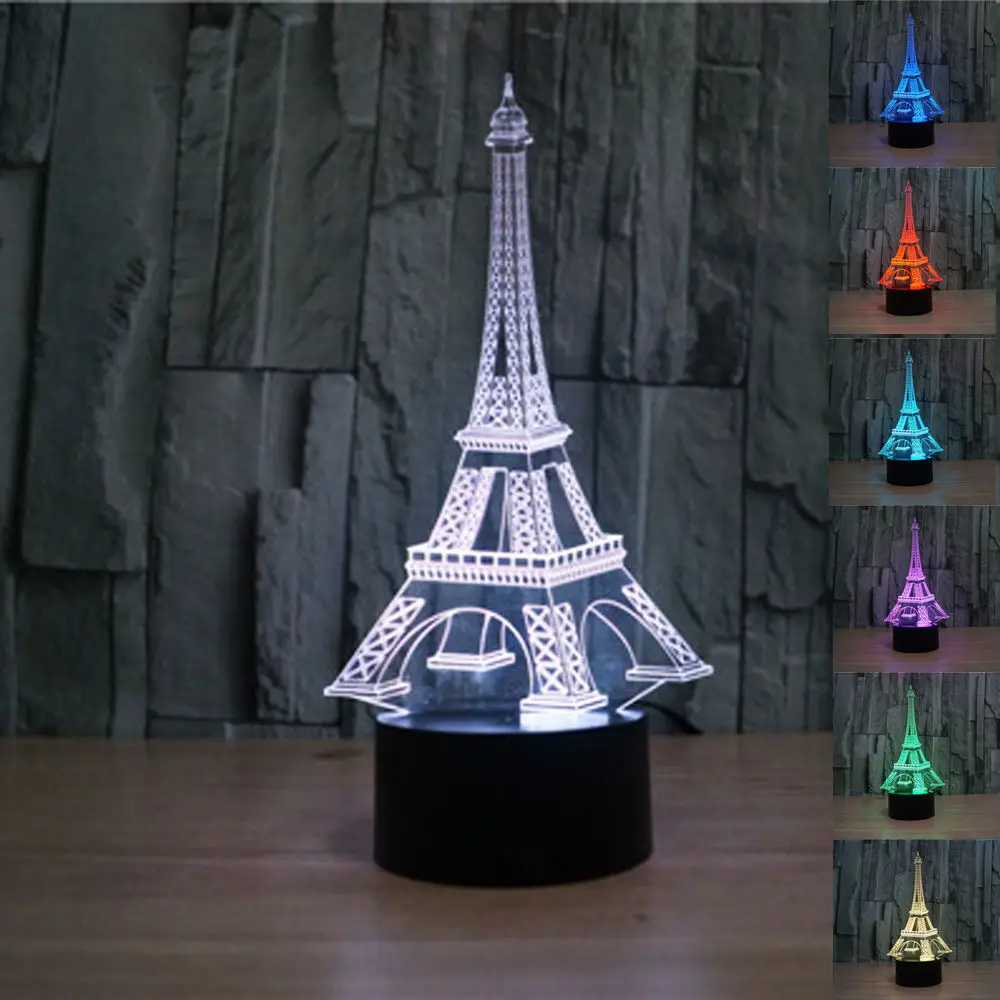 Creative Eiffel Tower 3D Bedside Table Lamp 7 Color Change Kids Led