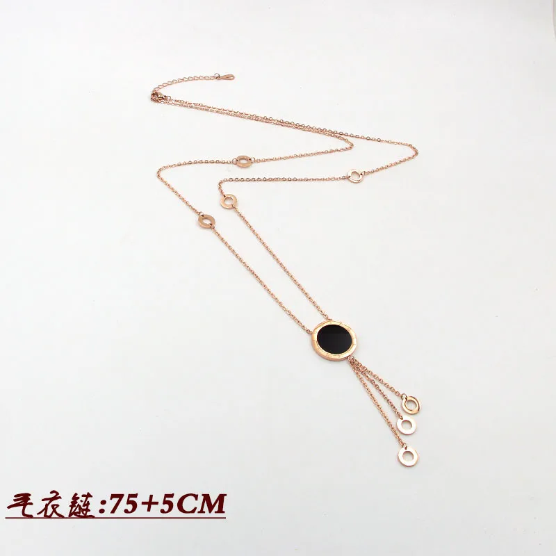 

Fashion Stainless Steel Love Shell Roman Numerals Round Tassel Pendant Necklace Sweater Chain Rose Gold Color Women Gift
