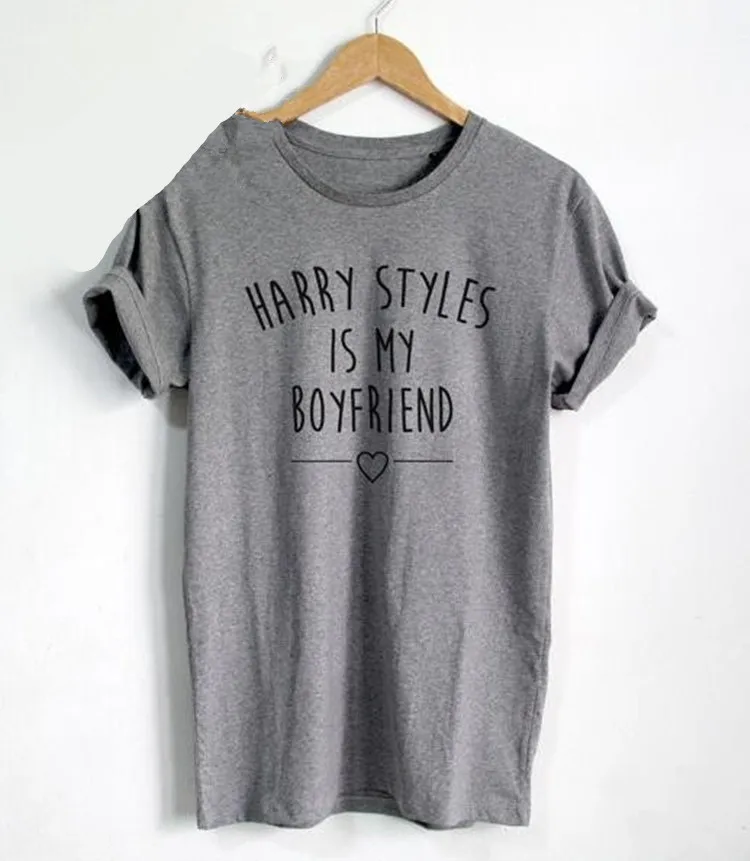 Allover Harry Styles is my boyfriend футболка с логотипом женская футболка Humour Женская Топ Футболка подарки дропшиппинг - Цвет: Grey