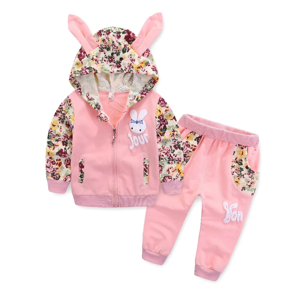 

Baby girl clothes bunny hooded coat with casual pants flowers printed kids clothes girls clothes