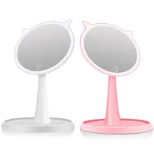 Перезаряжаемое 90 градусов симпатичное зеркало для макияжа дома с светодиодный сенсорный светильник кошачьими ушками косметическое зеркало для рук 30 дней работы
