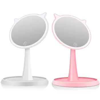 

Rechargeable 90 Degree Cute Makeup Mirror Home With LED Touch Light Cat Ear Vanity Cosmetic hand Mirror 30 Days workingn
