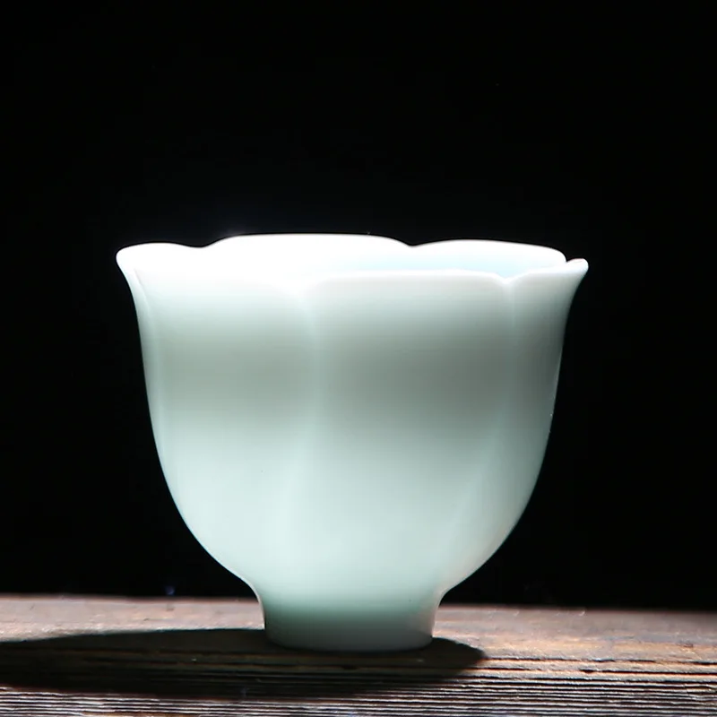 Керамическая чайная чашка чашки для чайной церемонии кунг-фу Мастер чашка одна чашка белый фарфор целадон голубая глазурь ручной работы лепесток чашка