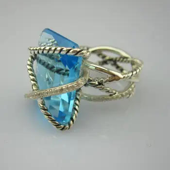 

925 Silver Jewelry 20x15mm Blue Topaz Cable Wrap Ring Gemstone Jewelry Solid Sterling Silver Rose Quartz Black Onyx Women Ring