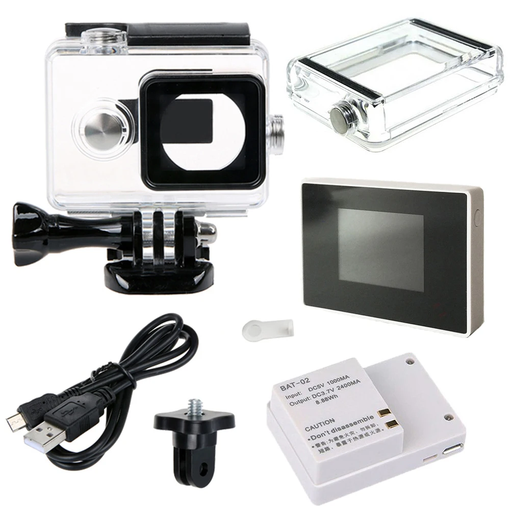 

For Xiaomi Yi Case With LCD/Battery Backdoor Waterproof Box+LCD Display Screen+2400Mah Battery+Adapter For Xiaoyi Accessores Set