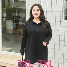 Осень Зима размера плюс женские эластичные свободные хлопковые кружевные топы с длинным рукавом черная женская футболка большого размера 4XL 5XL 6XL 7XL