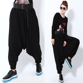 

2018 Women Harem Pant Vintage Plus Size Elastic Waist Solid Linen Cotton Pants for Women Loose Casual Bloomers