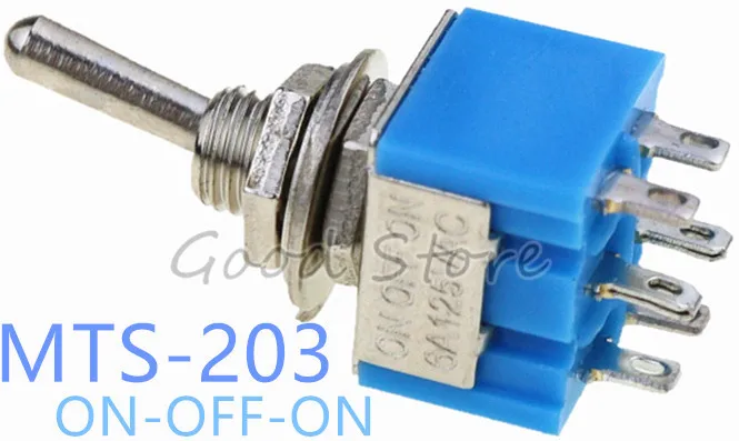 5 шт./лот выключатели света BlueToggle VE068 P5 6 контактный DPDT ON OFF Mini MTS 203 6A125VAC миниатюрный