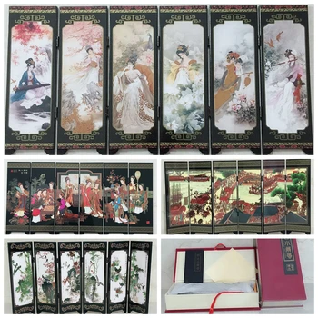 

6 Panel Oriental Beauties Screen Room Divider Wood Folding Partition Small Screen YYY9896