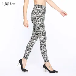 LJQlion бренда леггинсы женские модные леггинсы для фитнеса шить печати леггинсы тонкий высокая талия черные леггинсы Штаны