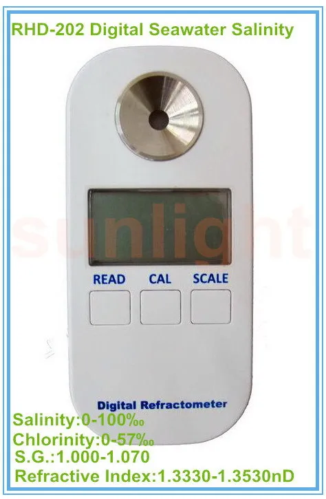 

RHD-202 Digital Seawater Salinity/Chlorinity/Specific Gravity 3 in 1 Refractometer with 0-10% Measuring Range ATC