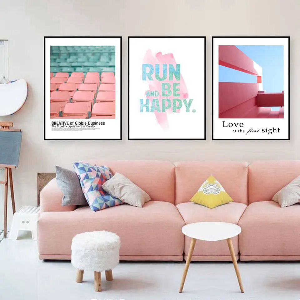 Run And Be Happy Pink Chair Nordic Posters Canvas Prints Painting Wall Art Pictures for Living Room Home Decoration Unframed | Дом и сад
