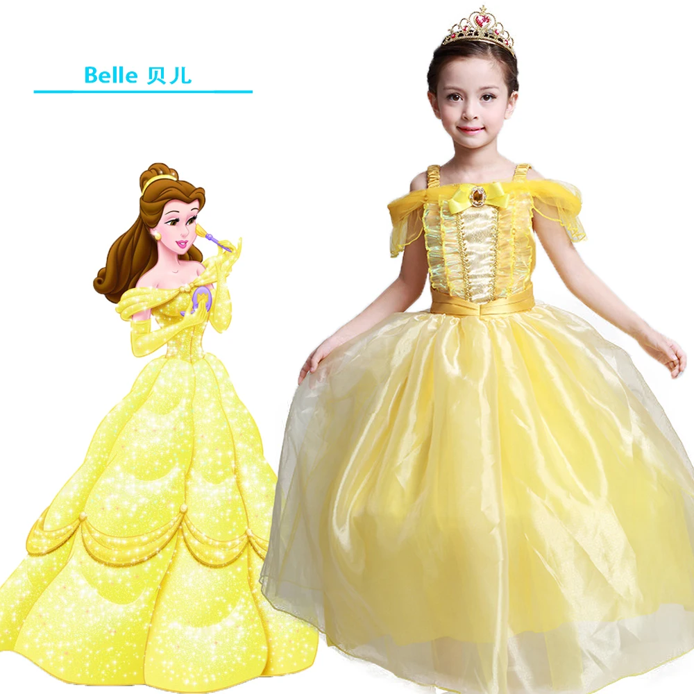 Kids Fair Girls evening dress Long Dresses Belle Cosplay Clothing ...