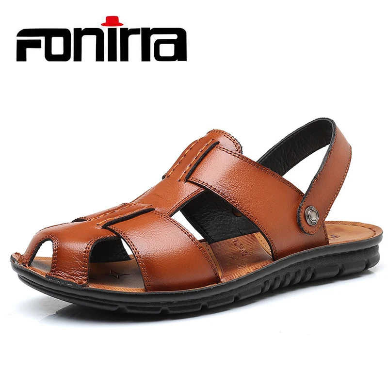 

FONIRRA Comfortable Men Summer Shoes Leather Sandals Male's Slippers Big Size Soft Sandals Men Casual Shoes Roman Style 509